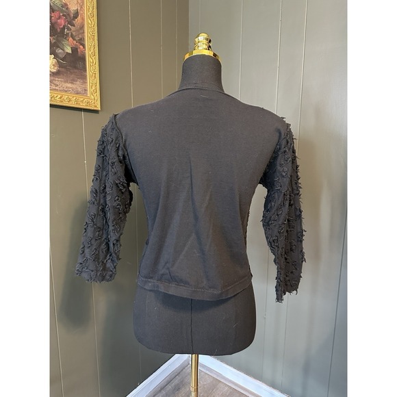 Christina Vintage Black 3/4 Sleeve Textured Top Blouse Distressed - Picture 3 of 7